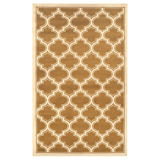 8' X 10' Apricot And Cream Geometric Stain Resistant Area Rug