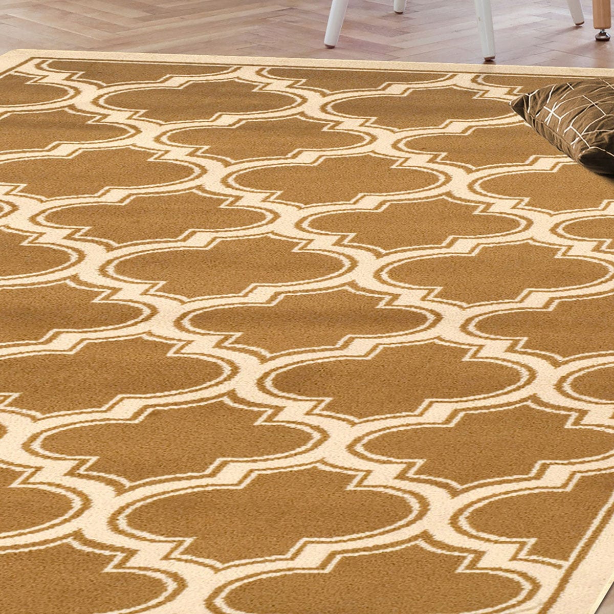 8' X 10' Apricot And Cream Geometric Stain Resistant Area Rug