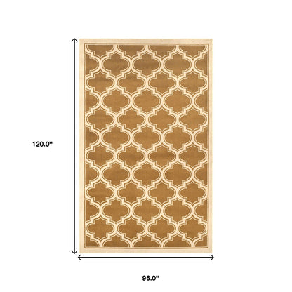 8' X 10' Apricot And Cream Geometric Stain Resistant Area Rug
