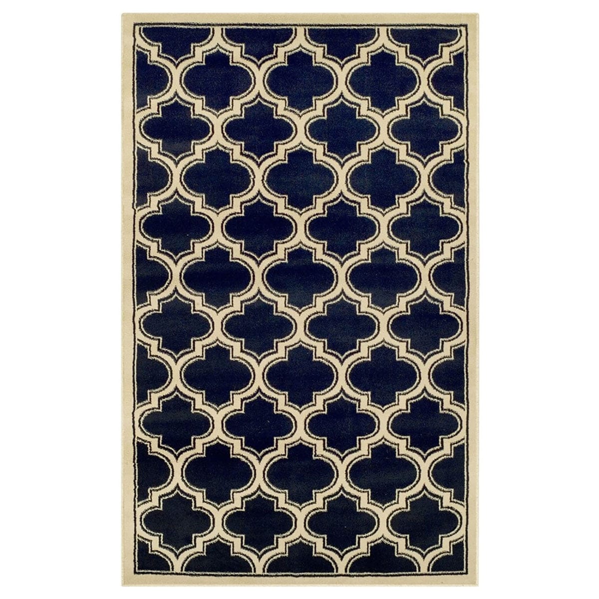 8' X 10' Dark Blue And Cream Geometric Stain Resistant Area Rug