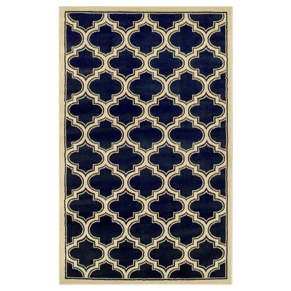 8' X 10' Dark Blue And Cream Geometric Stain Resistant Area Rug