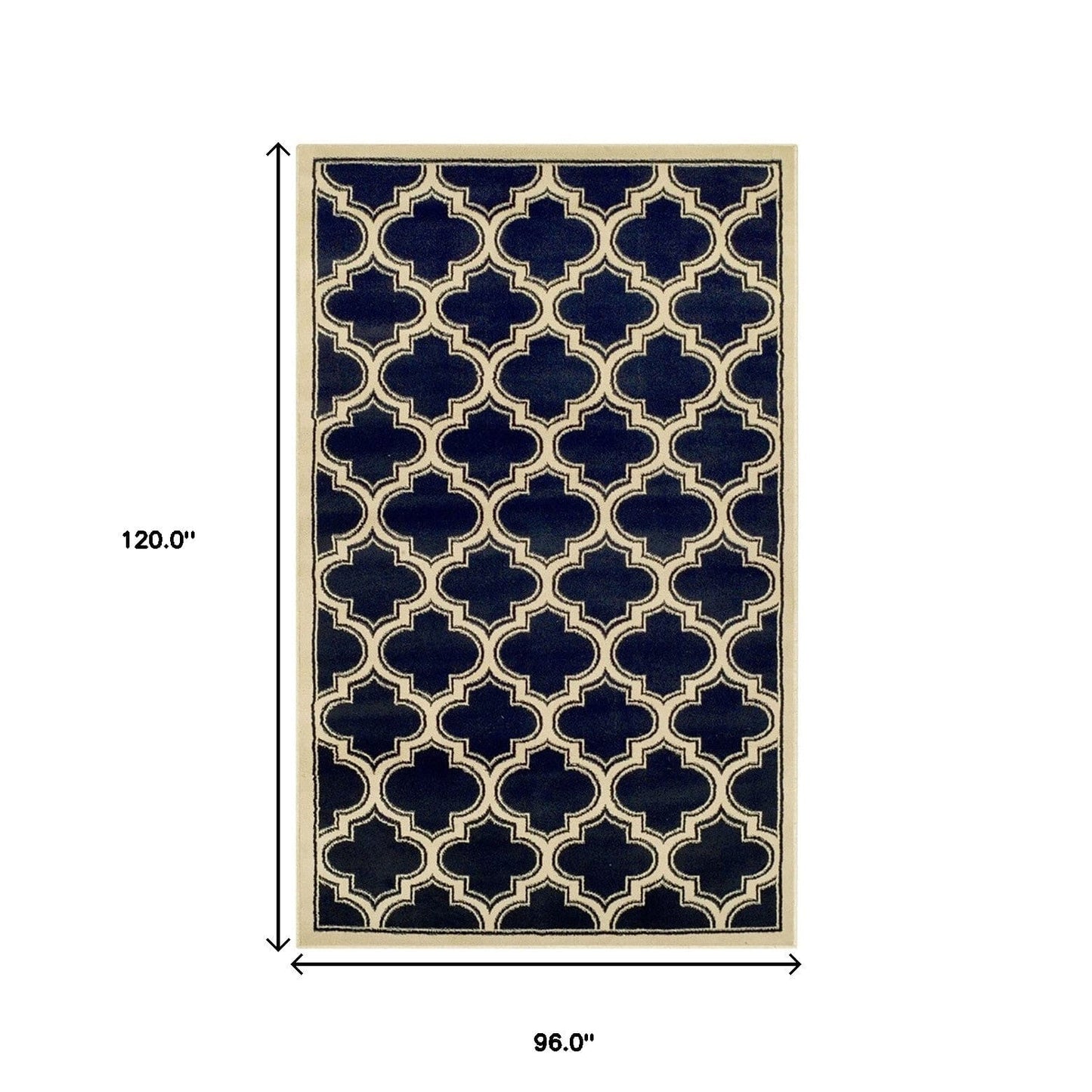 8' X 10' Dark Blue And Cream Geometric Stain Resistant Area Rug