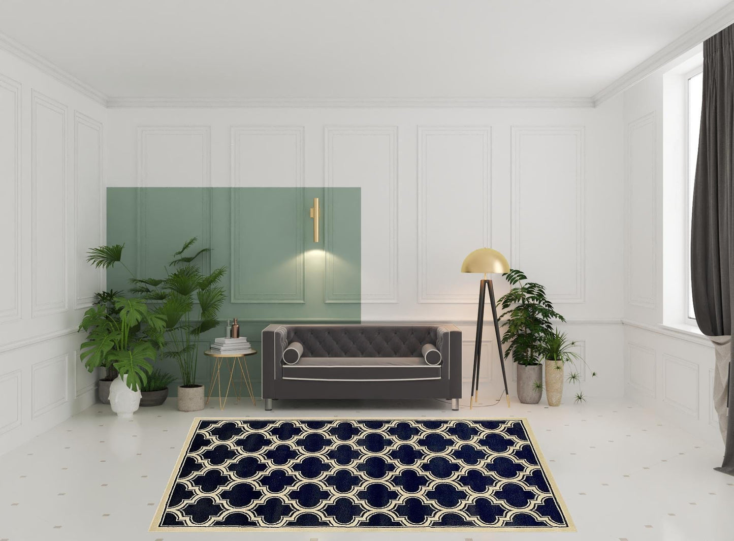 8' X 10' Dark Blue And Cream Geometric Stain Resistant Area Rug