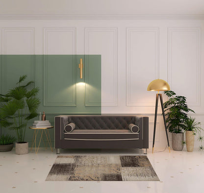 4' X 6' Beige Gray And Black Damask Distressed Stain Resistant Area Rug