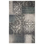 7' X 9' Teal And Gray Damask Distressed Stain Resistant Area Rug