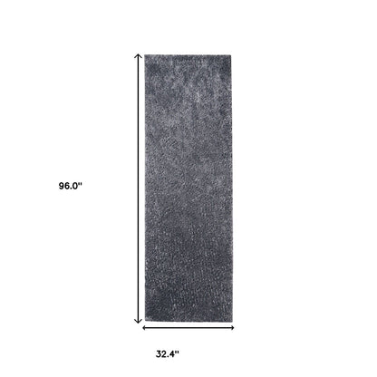 8' Grey Shag Stain Resistant Runner Rug
