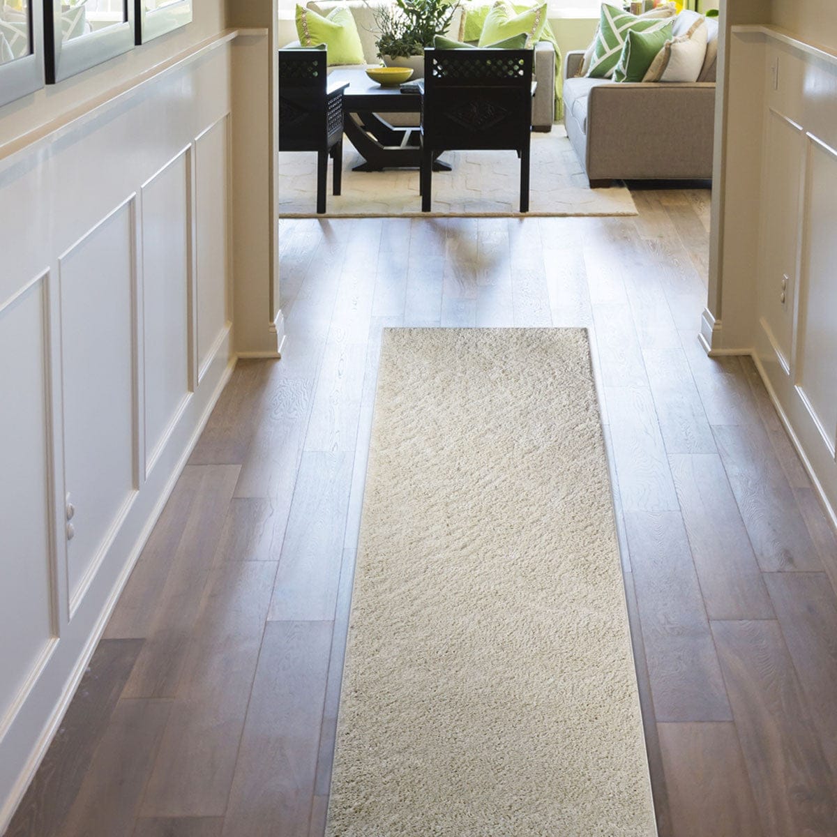 8' Ivory Shag Stain Resistant Runner Rug