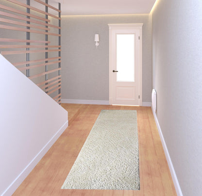 8' Ivory Shag Stain Resistant Runner Rug