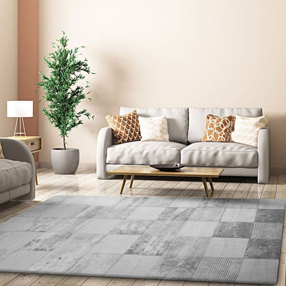 5' X 8' Grey Geometric Hand Woven Stain Resistant Area Rug