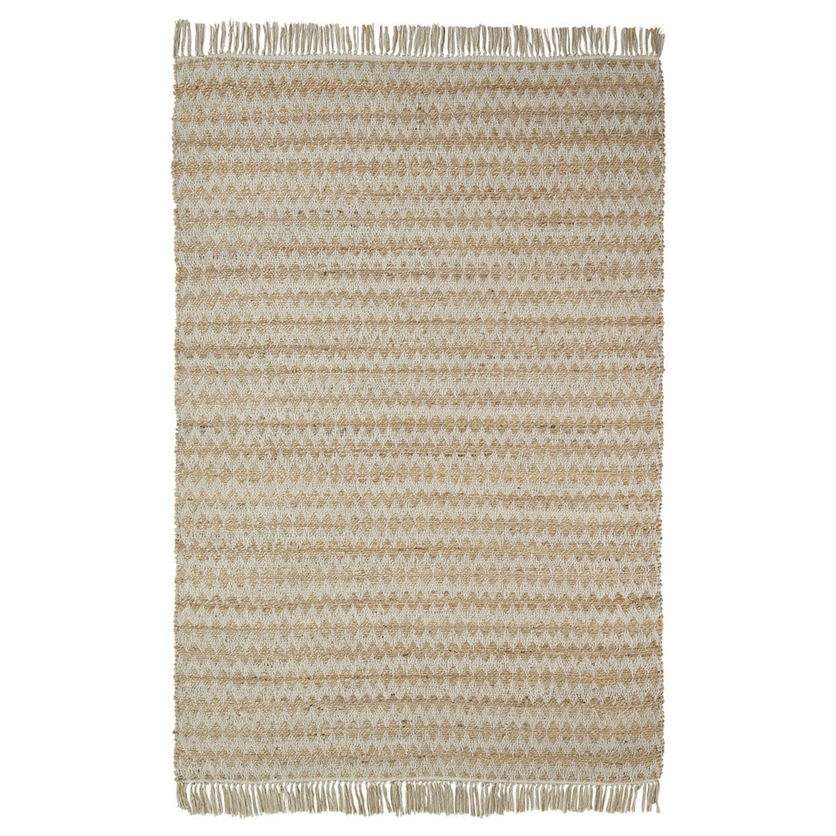 5' X 8' Cream Chevron Hand Woven Stain Resistant Area Rug With Fringe