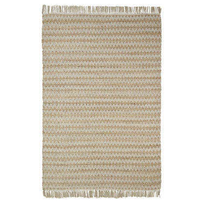 5' X 8' Cream Chevron Hand Woven Stain Resistant Area Rug With Fringe