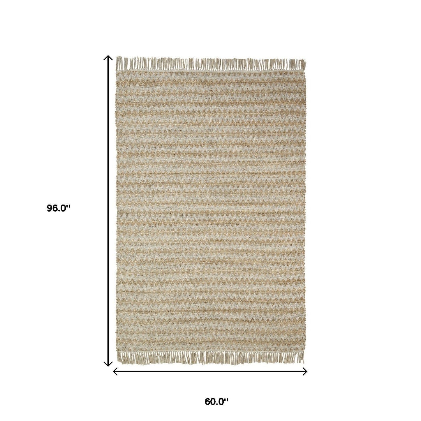 5' X 8' Cream Chevron Hand Woven Stain Resistant Area Rug With Fringe