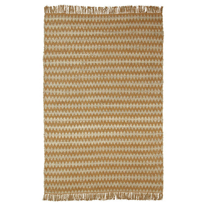 5' X 8' Gold Chevron Hand Woven Stain Resistant Area Rug With Fringe