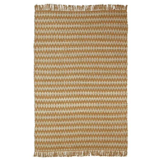 5' X 8' Gold Chevron Hand Woven Stain Resistant Area Rug With Fringe