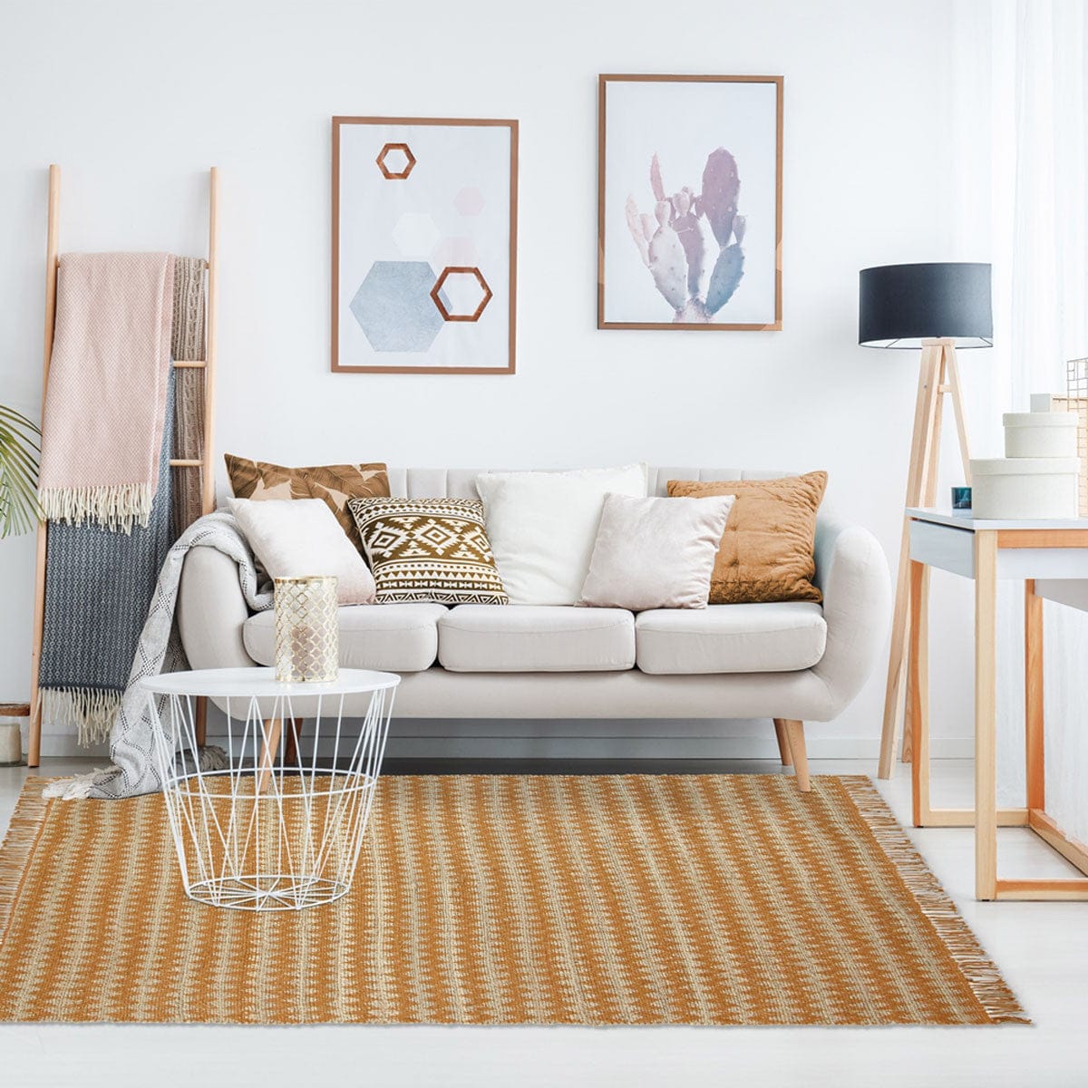 5' X 8' Gold Chevron Hand Woven Stain Resistant Area Rug With Fringe