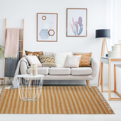 5' X 8' Gold Chevron Hand Woven Stain Resistant Area Rug With Fringe