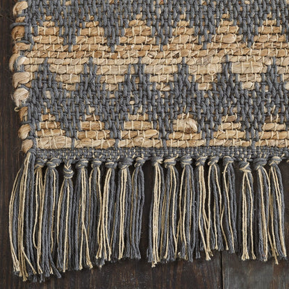 5' X 8' Grey Chevron Hand Woven Stain Resistant Area Rug With Fringe