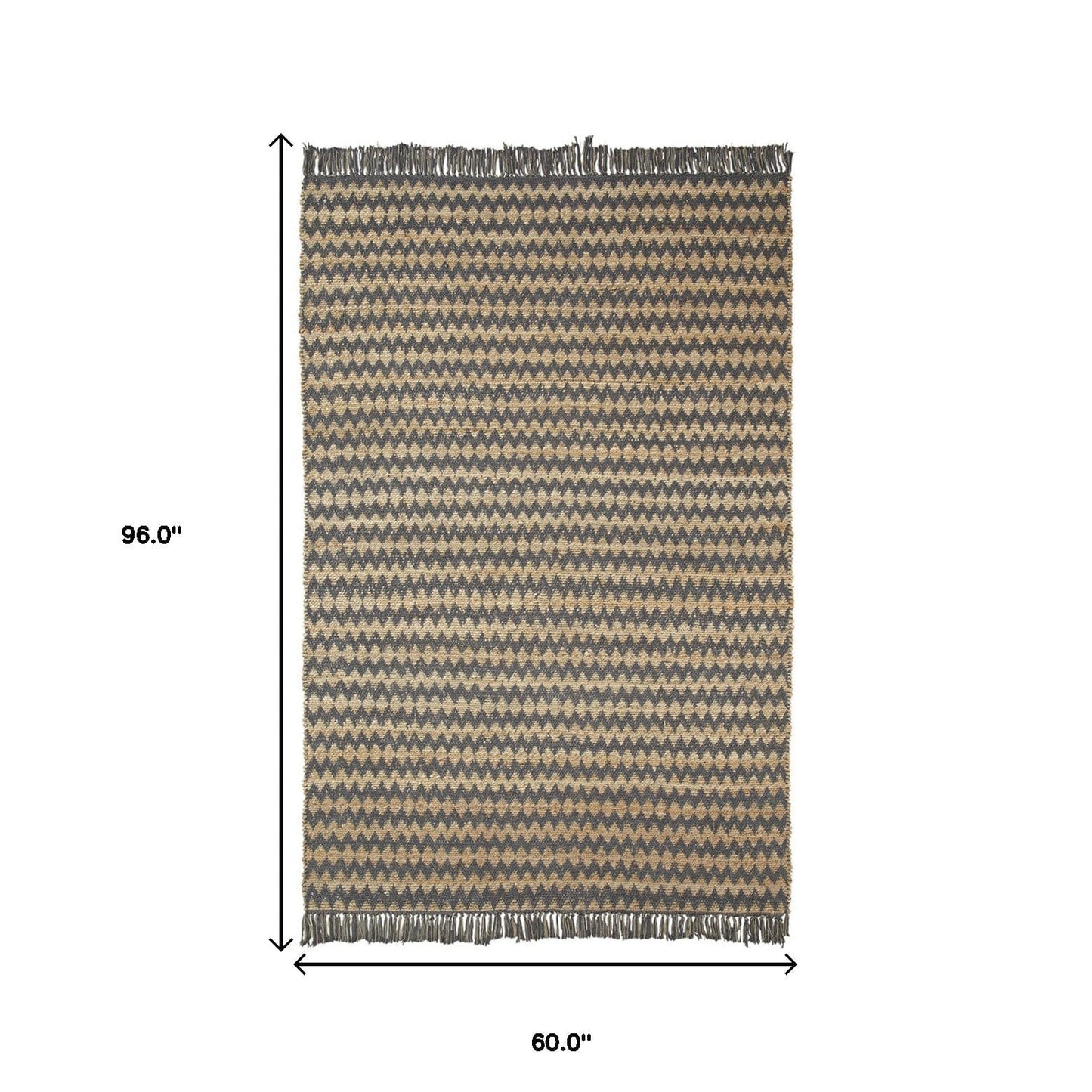 5' X 8' Grey Chevron Hand Woven Stain Resistant Area Rug With Fringe