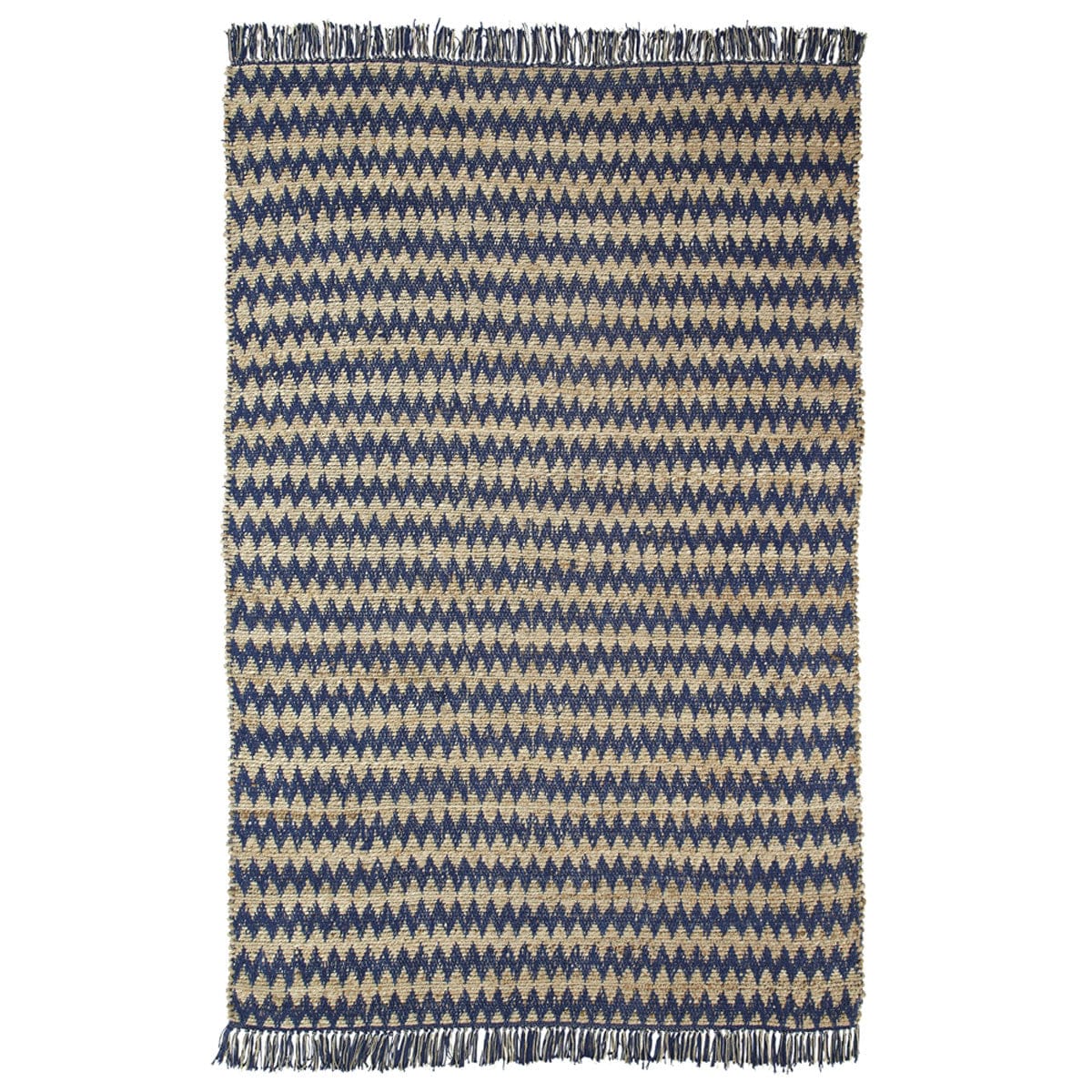 5' X 8' Navy Peony Chevron Hand Woven Stain Resistant Area Rug With Fringe