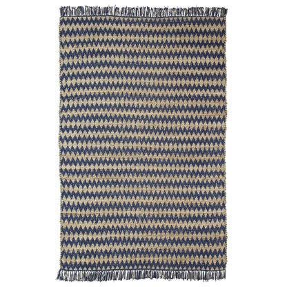 5' X 8' Navy Peony Chevron Hand Woven Stain Resistant Area Rug With Fringe