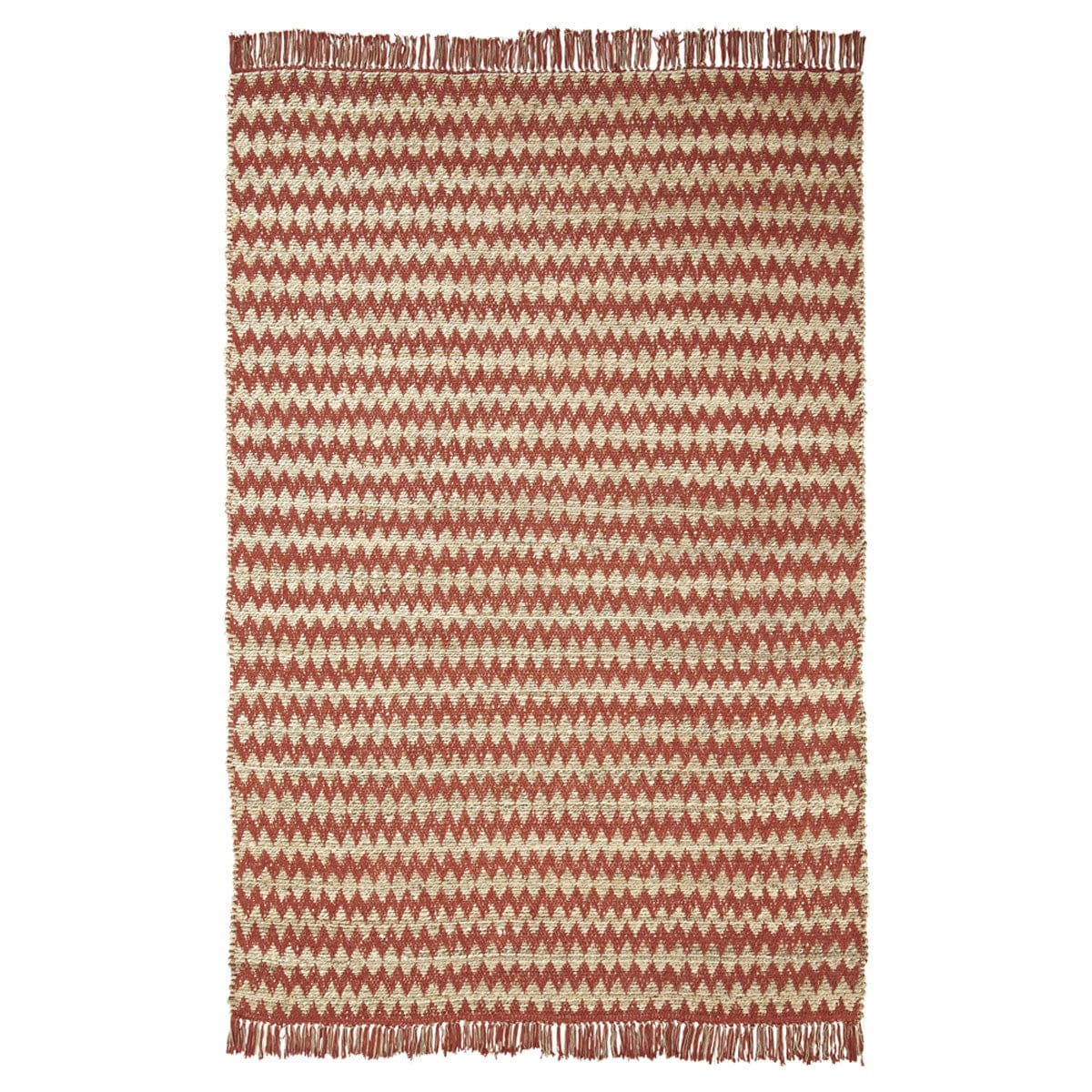 5' X 8' Terracotta Chevron Hand Woven Stain Resistant Area Rug With Fringe