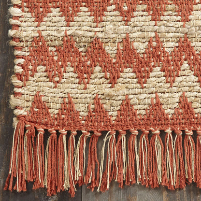 5' X 8' Terracotta Chevron Hand Woven Stain Resistant Area Rug With Fringe
