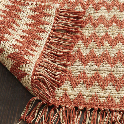 5' X 8' Terracotta Chevron Hand Woven Stain Resistant Area Rug With Fringe