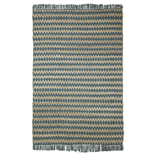 5' X 8' Teal Chevron Hand Woven Stain Resistant Area Rug With Fringe