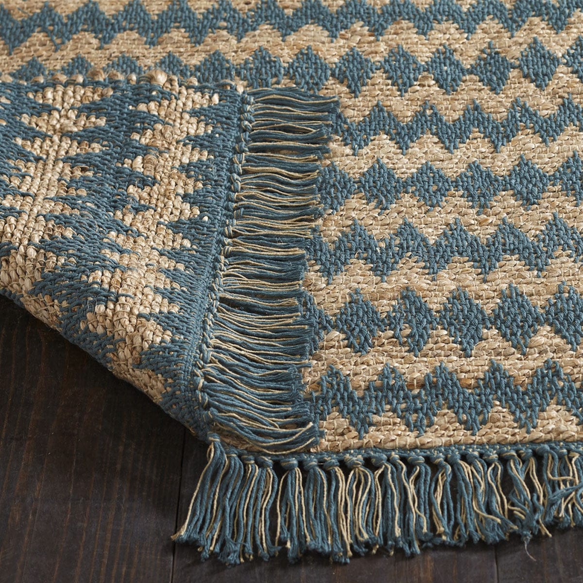 5' X 8' Teal Chevron Hand Woven Stain Resistant Area Rug With Fringe