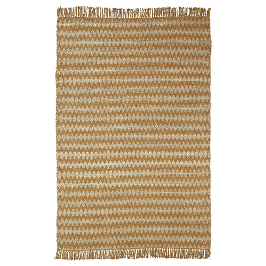 8' X 10' Gold Chevron Hand Woven Stain Resistant Area Rug With Fringe