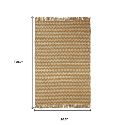 8' X 10' Gold Chevron Hand Woven Stain Resistant Area Rug With Fringe