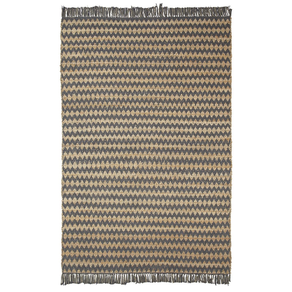 8' X 10' Grey Chevron Hand Woven Stain Resistant Area Rug With Fringe