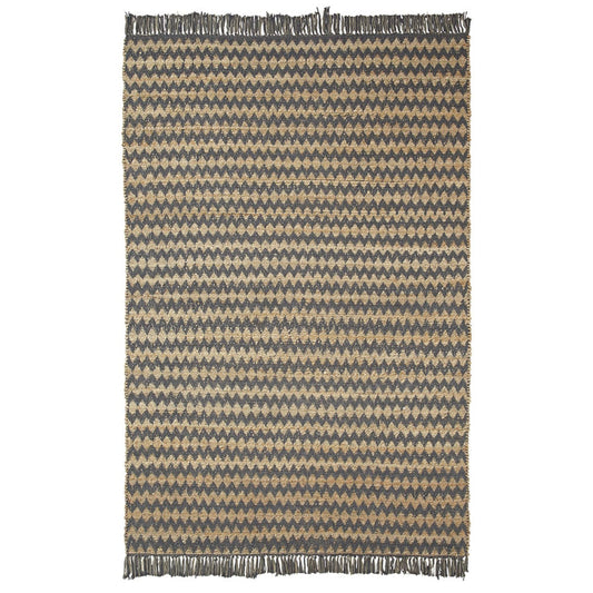 8' X 10' Grey Chevron Hand Woven Stain Resistant Area Rug With Fringe