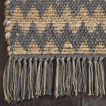 8' X 10' Grey Chevron Hand Woven Stain Resistant Area Rug With Fringe