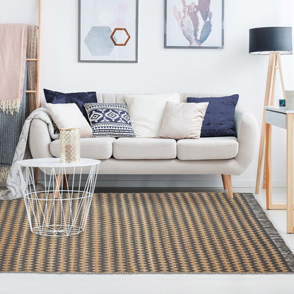 8' X 10' Grey Chevron Hand Woven Stain Resistant Area Rug With Fringe