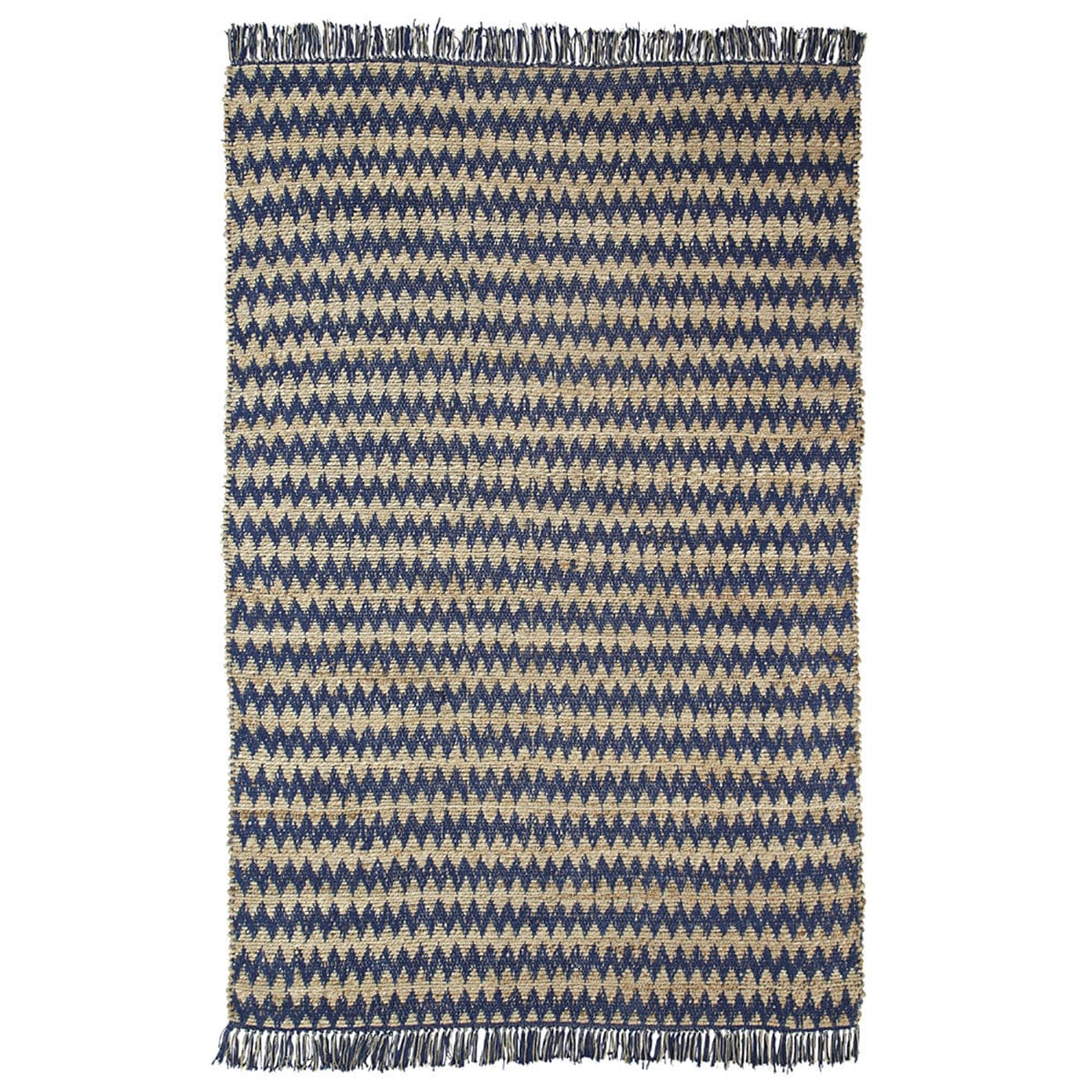 8' X 10' Navy Peony Chevron Hand Woven Stain Resistant Area Rug With Fringe