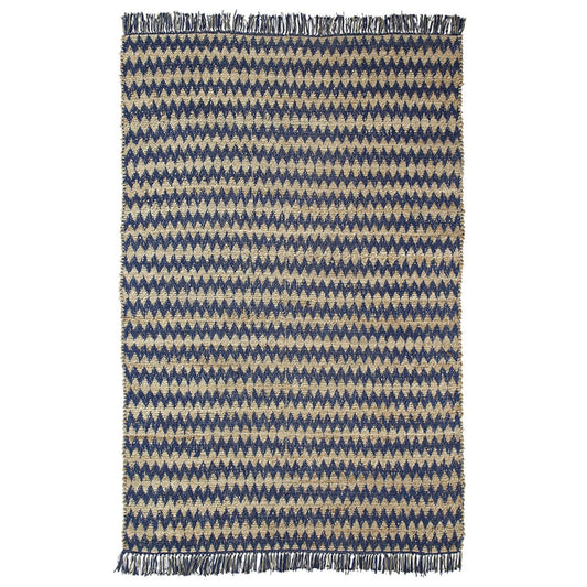 8' X 10' Navy Peony Chevron Hand Woven Stain Resistant Area Rug With Fringe