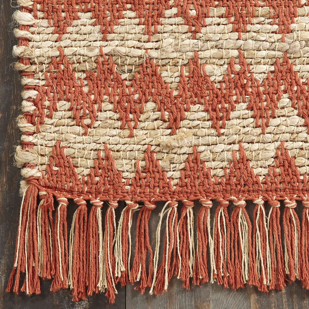 8' X 10' Terracotta Chevron Hand Woven Stain Resistant Area Rug With Fringe