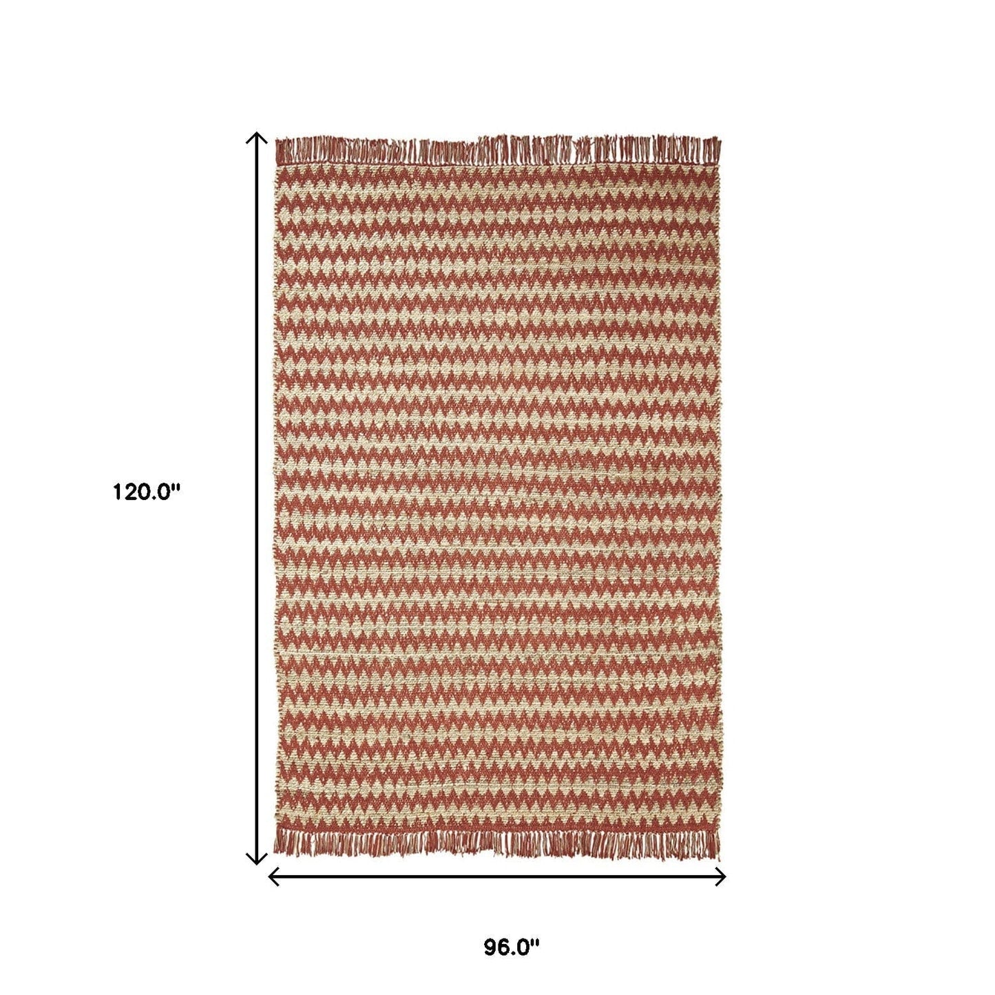 8' X 10' Terracotta Chevron Hand Woven Stain Resistant Area Rug With Fringe