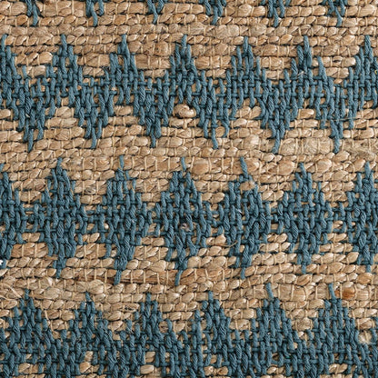 8' X 10' Teal Chevron Hand Woven Stain Resistant Area Rug With Fringe