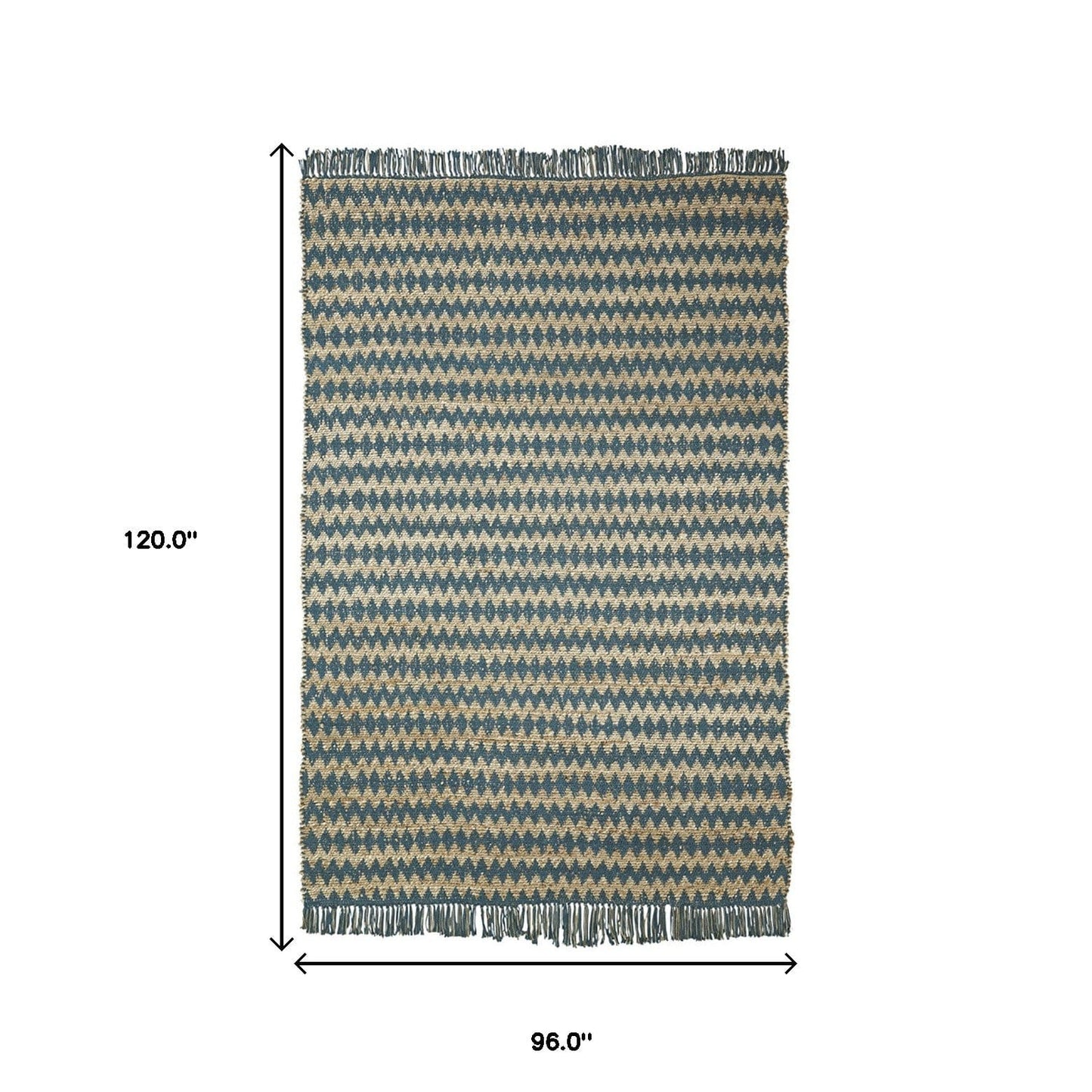 8' X 10' Teal Chevron Hand Woven Stain Resistant Area Rug With Fringe
