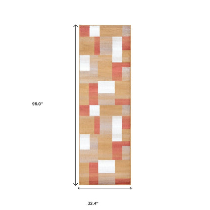 8' Terra Cotta Patchwork Power Loom Stain Resistant Runner Rug