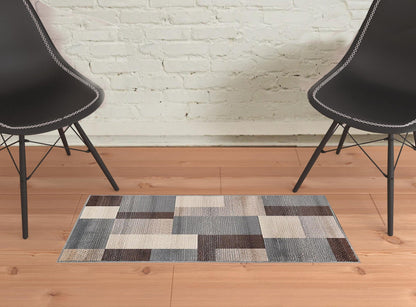 2' X 3' Grey Patchwork Power Loom Stain Resistant Area Rug