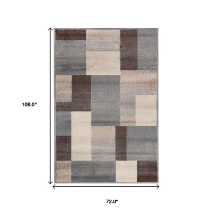6' X 9' Grey Patchwork Power Loom Stain Resistant Area Rug
