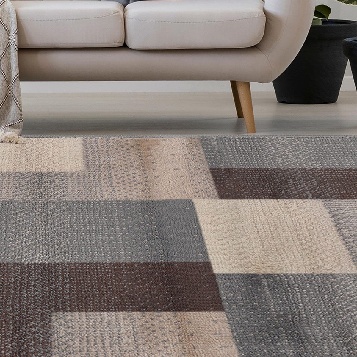 8' X 10' Grey Patchwork Power Loom Stain Resistant Area Rug