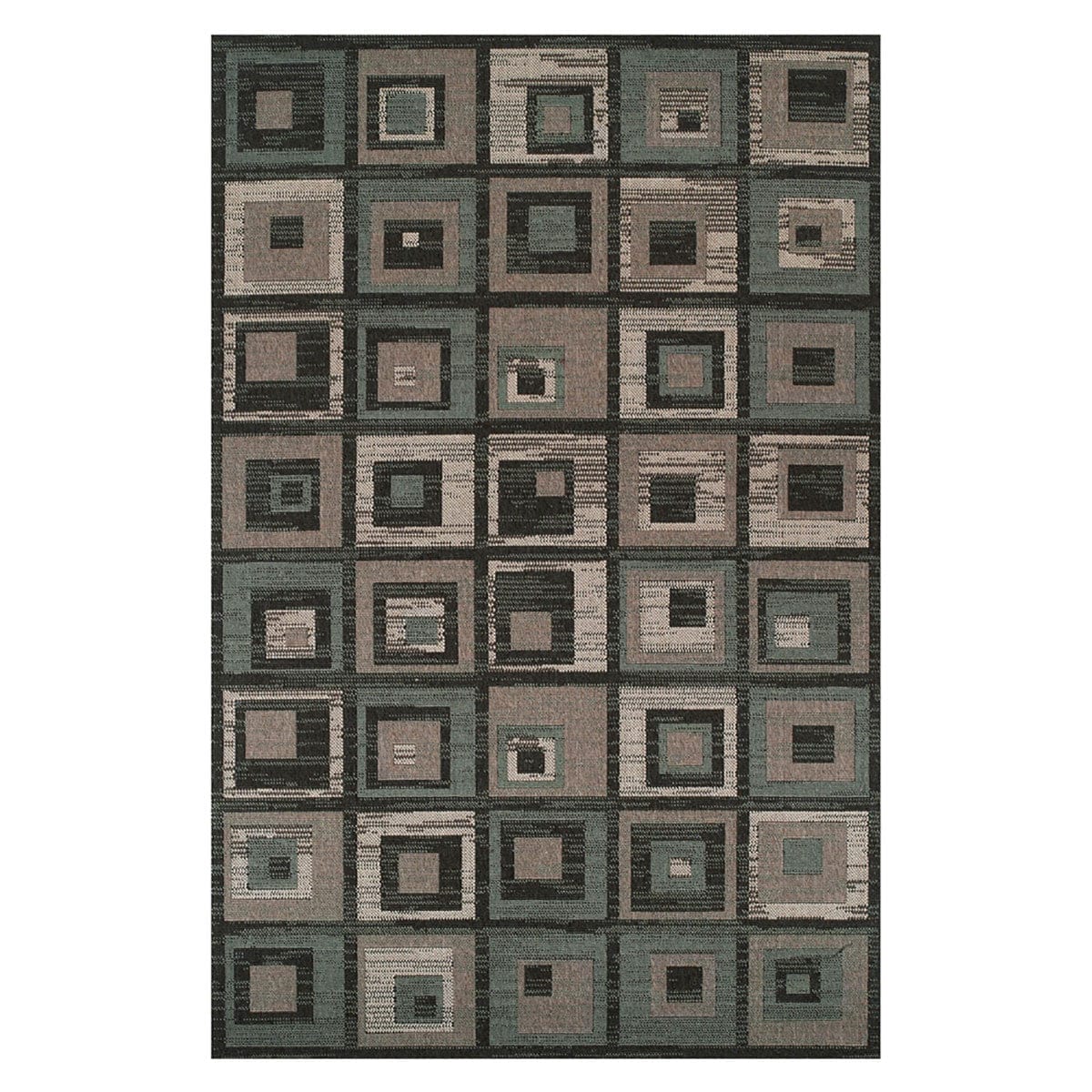 5' X 8' Color Block Beige And Teal Checkered Stain Resistant Area Rug