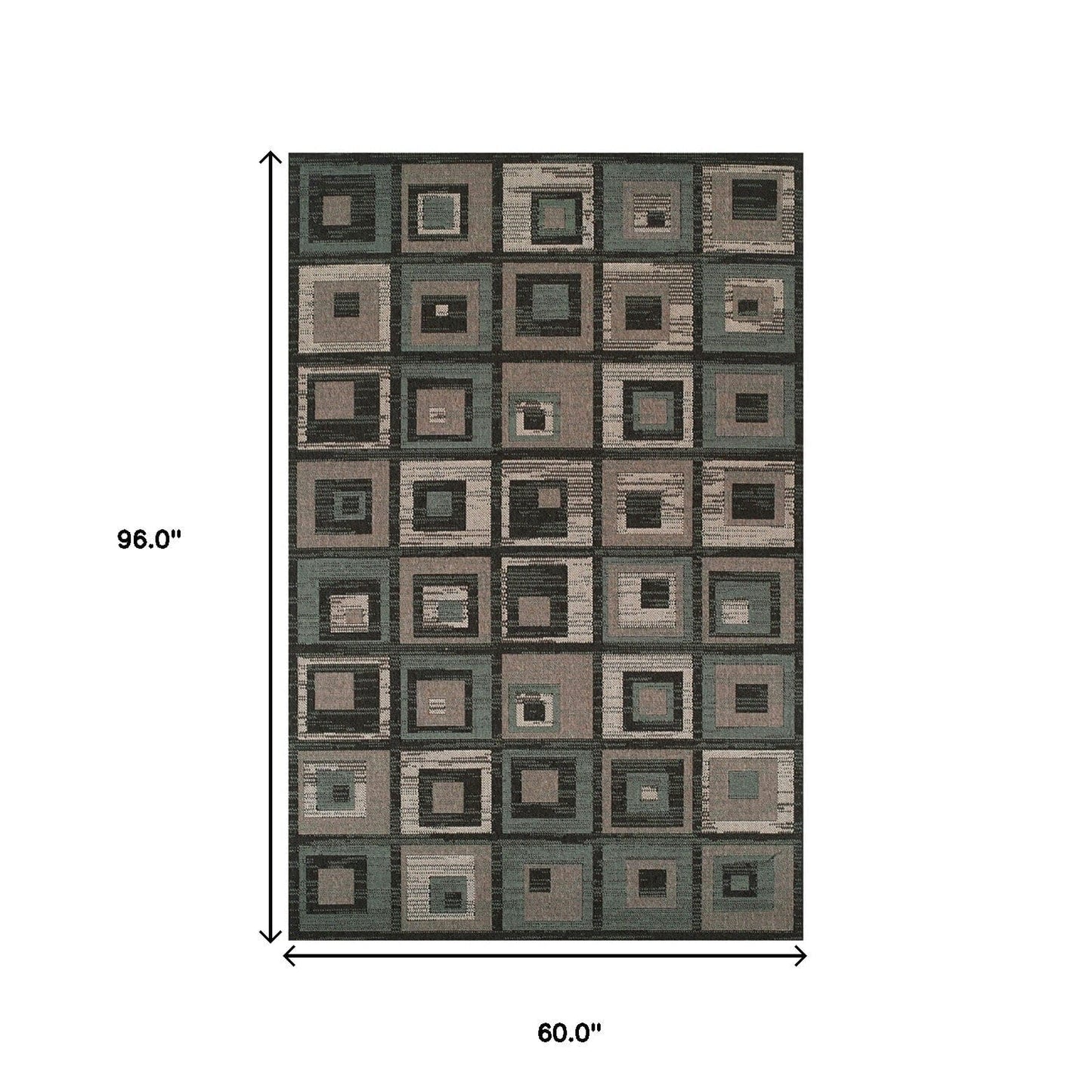 5' X 8' Color Block Beige And Teal Checkered Stain Resistant Area Rug