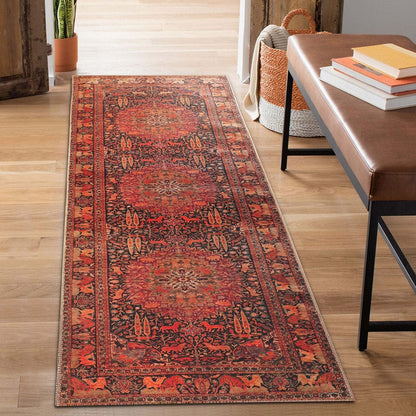 7' Brown Medallion Stain Resistant Runner Rug
