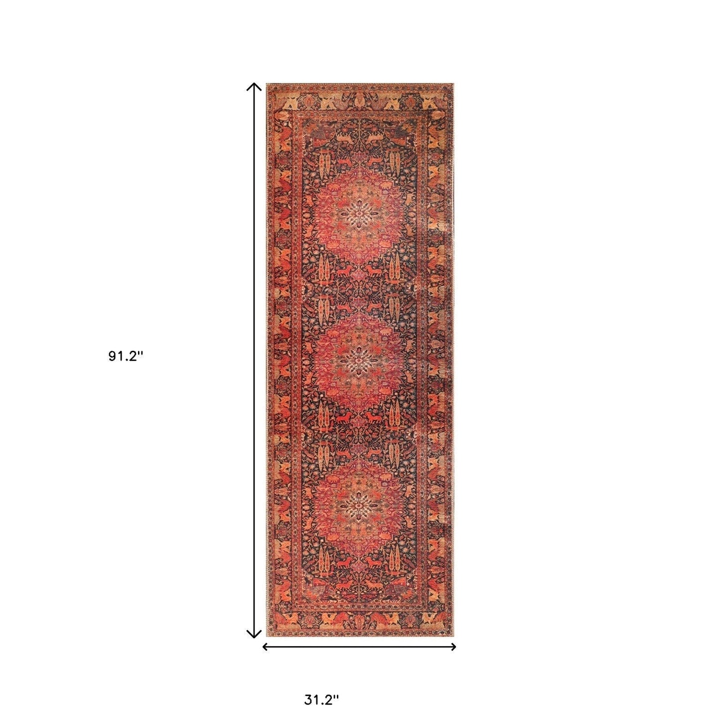 7' Brown Medallion Stain Resistant Runner Rug