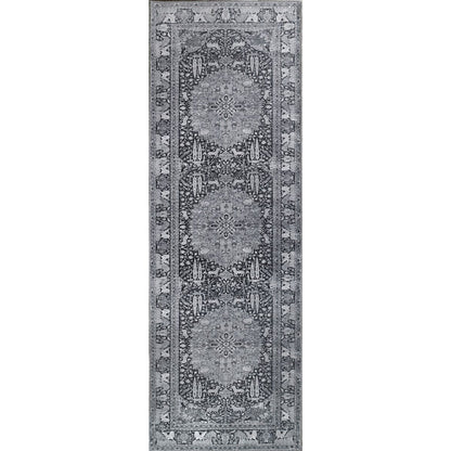 7' Brown Medallion Stain Resistant Runner Rug